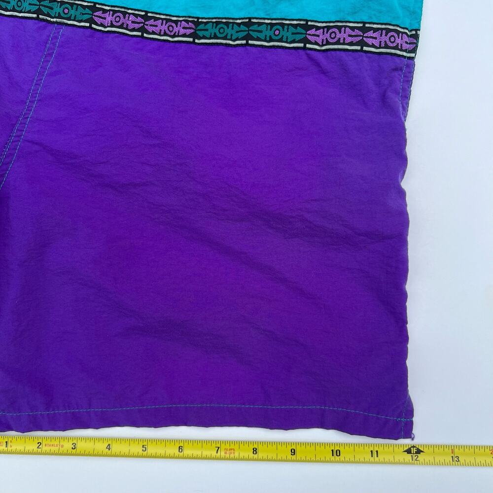 Vintage Fast Breakers Blue Purple Tribal Swim Suit Trunks Board Shorts Surf S M - Picture 10 of 10